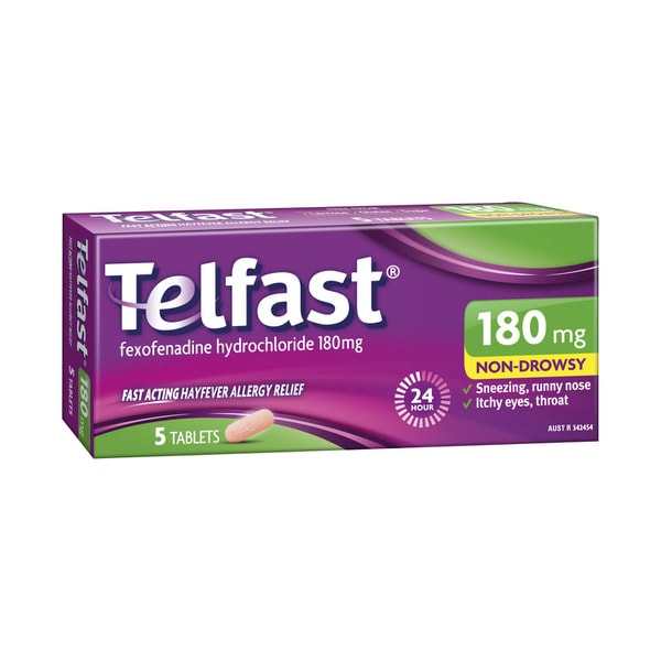 Telfast Hayfever Allergy Relief 180mg Antihistamine Tablets | 5 pack