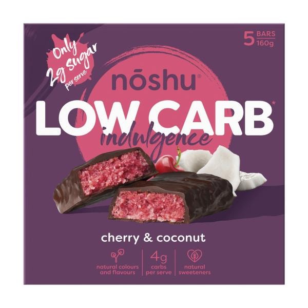 Noshu Low Carb Cherry And Coconut Indulgence Bars | 160g