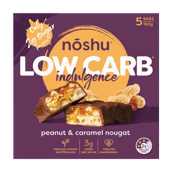 Noshu Low Carb Peanut And Caramel Nougat Indulgence Bar | 160g
