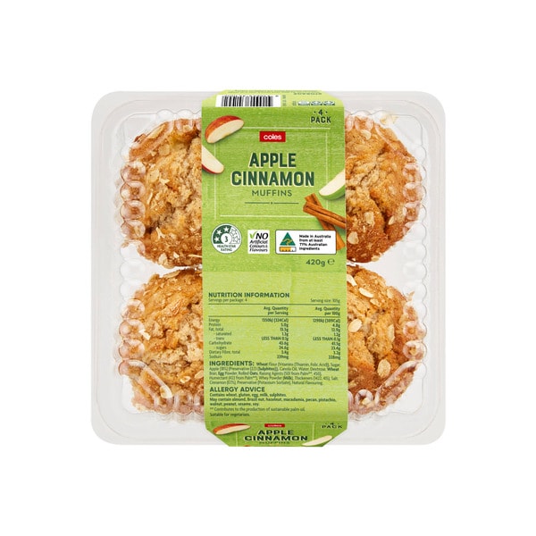 Coles Apple & Cinnamon Muffins | 4 pack