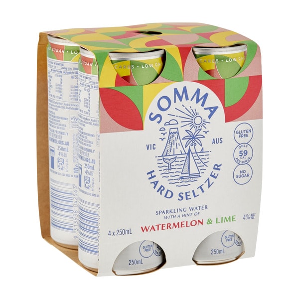 SOMMA Watermelon & Lime Alcoholic Seltzer Can 250mL | 4 Pack