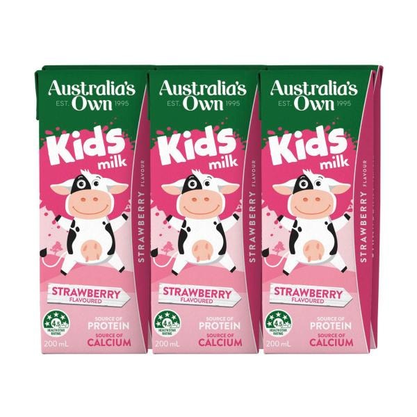 Australias Own Strawberry Kids Milk 200mL | 6 pack