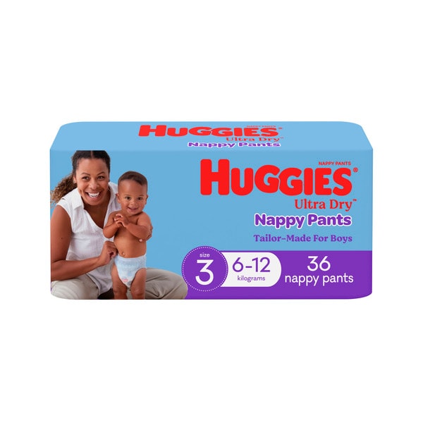 Huggies Ultra Dry Nappy Pants Boys Size 3 (6-12kg) | 36 pack