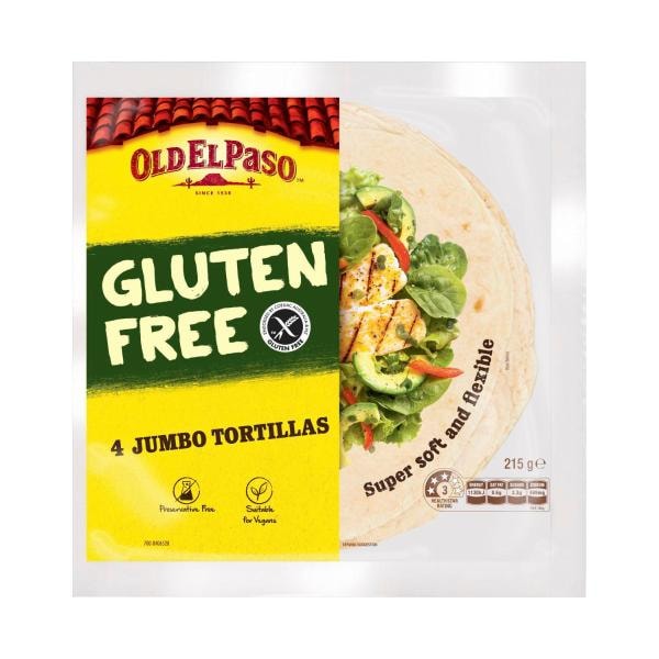 Old El Paso Gluten Free Jumbo Tortillas Burrito 4 Pack | 215g