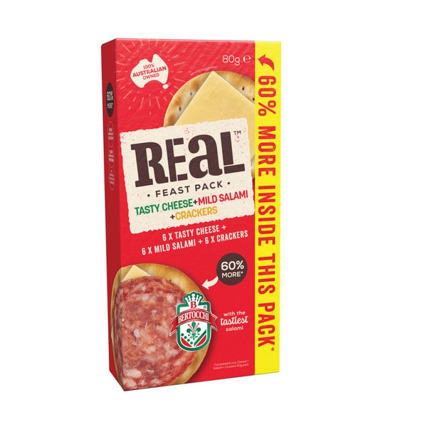 Real Feast Pack Tasty Cheese Mild Salami & Crackers | 80g