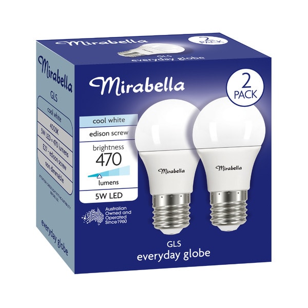 Mirabella Led Gls ES 5W 470LUM 4000K Cool White | 2 pack