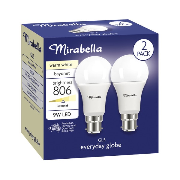 Mirabella Led Gls BC 9W 806LUM 2700K Warm White | 2 pack