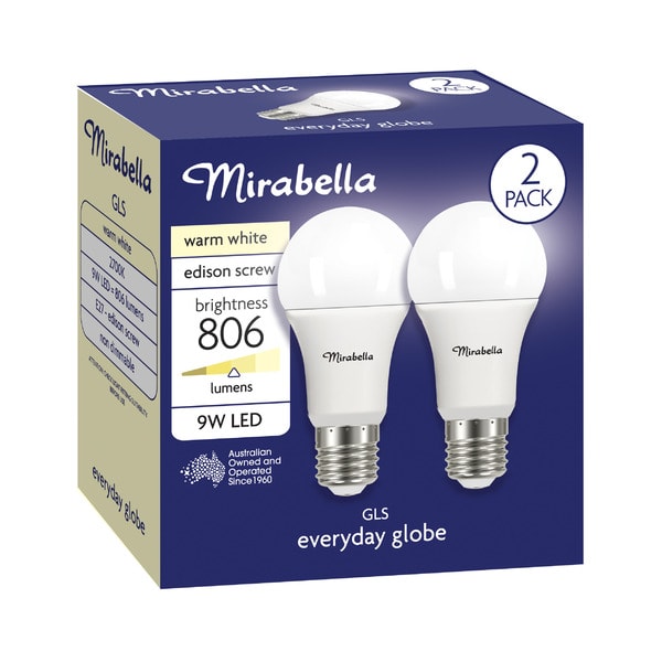 Mirabella Led Gls ES 9W 806LUM 2700K Warm White | 2 pack