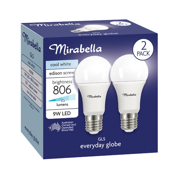 Mirabella Led Gls ES 9W 806LUM 4000K Cool White | 2 pack