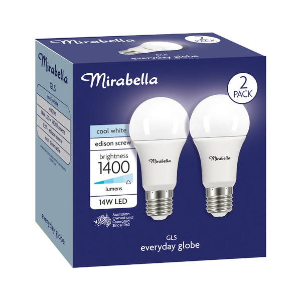 Mirabella Led Gls ES 14W 1400LUM 4000K Cool White | 2 pack