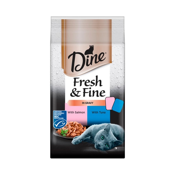 Dine Fresh And Fine Chunks In Gravy With Salmon And Tuna Cat Food Pouch 6x50g | 6 pack