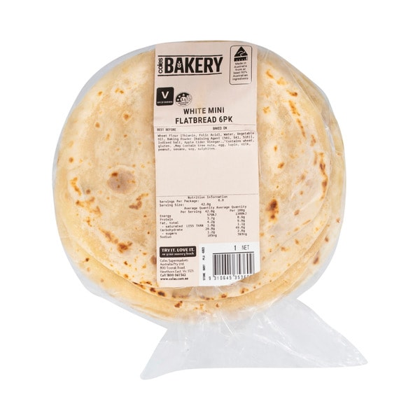 Coles Bakery Mini White Flatbread | 6 pack