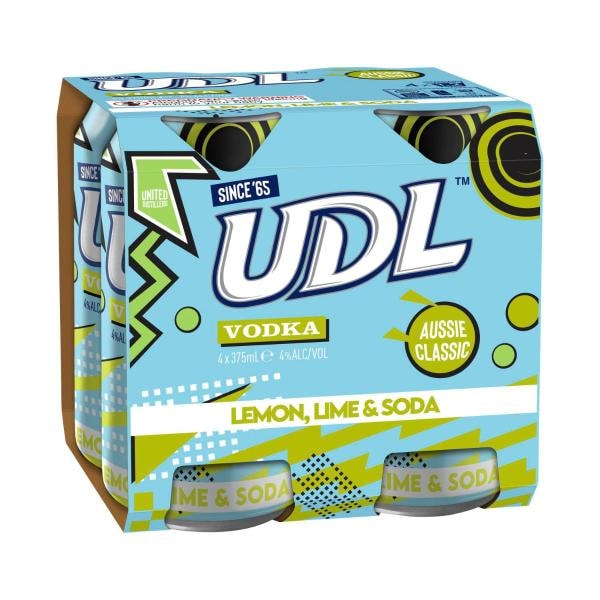UDL Vodka Lemon Lime & Soda Can 375mL | 4 Pack