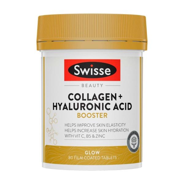 Swisse Beauty Collagen + Hyaluronic Acid Booster Supports Glowing Skin 80 Tablets | 80 pack