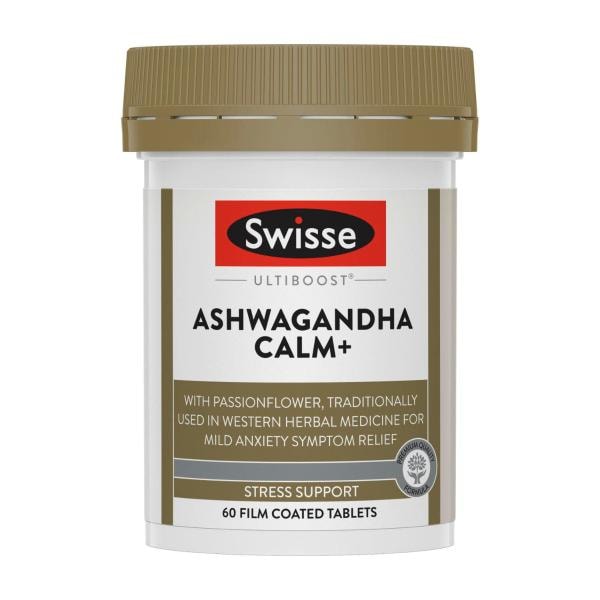 Swisse Ultiboost Ashwagandha Calm+ Supports a Healthy Stress Response in the body 60 Tablets  | 60 pack