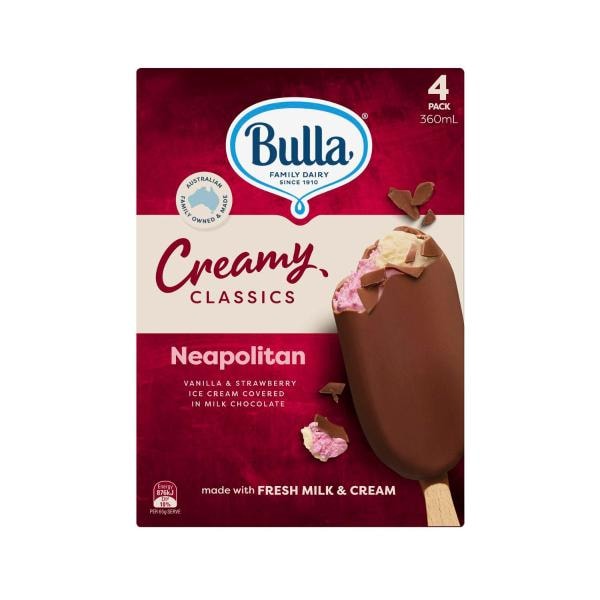 Bulla Creamy Classics Ice Cream Neapolitan Stick 4 pack | 360mL