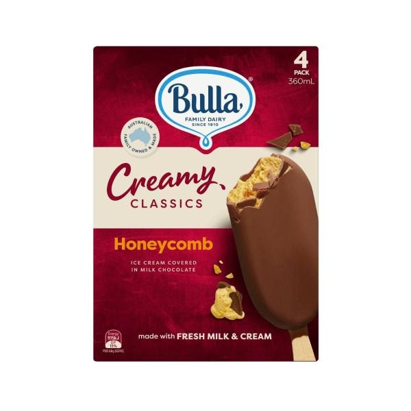 Bulla Creamy Classics Ice Cream Honeycomb Sticks 4 Pack | 360mL
