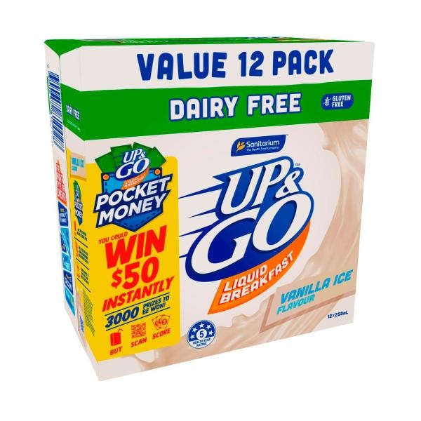 Sanitarium Up&Go Liquid Breakfast Fridge Pack Dairy Free Vanilla 12X250mL | 3L