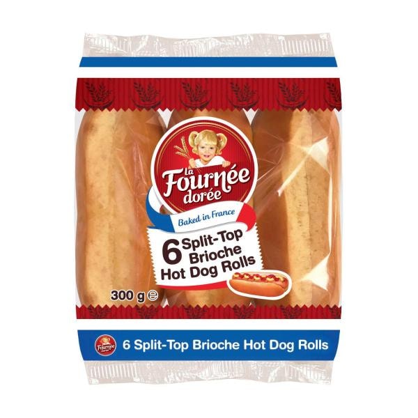 La Fournee Doree Split Top Brioche Hot Dog Rolls 6 Pack | 300g