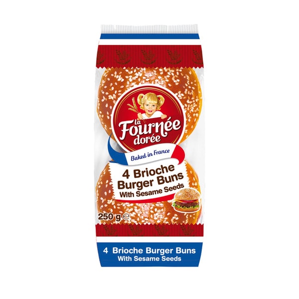 La Fournee Doree Brioche Burger Buns With Sesame Seeds 4 Pack | 250g