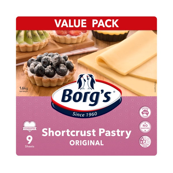 Borg's Frozen Shortcrust Pastry Value Pack 9 Sheets | 1.6kg