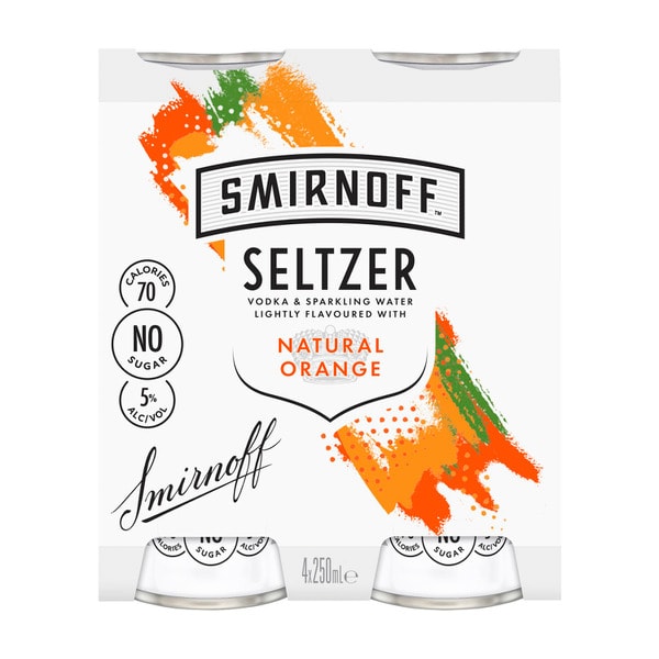 Smirnoff Seltzer Natural Orange Can 250mL | 4 Pack
