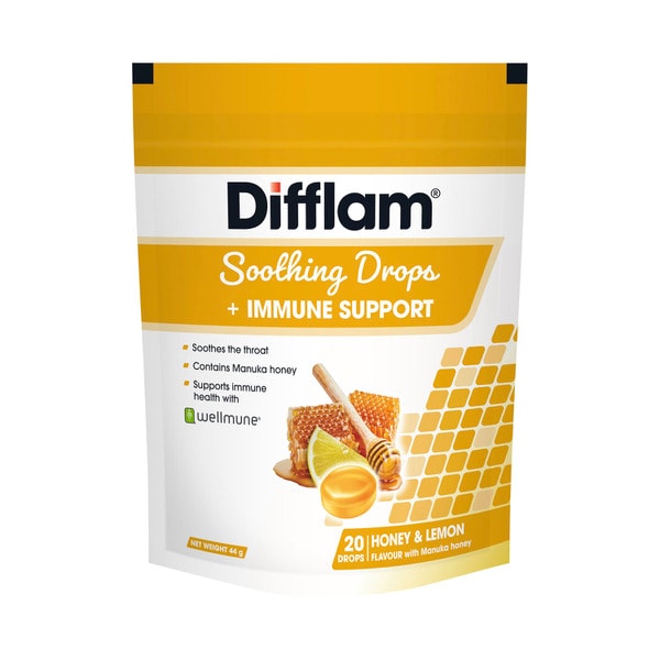 Difflam Soothing Drops + Immune Support Honey & Lemon | 20 pack