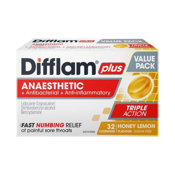 Difflam Plus Lozengers Anaesthetic Honey & Lemon | 32 pack
