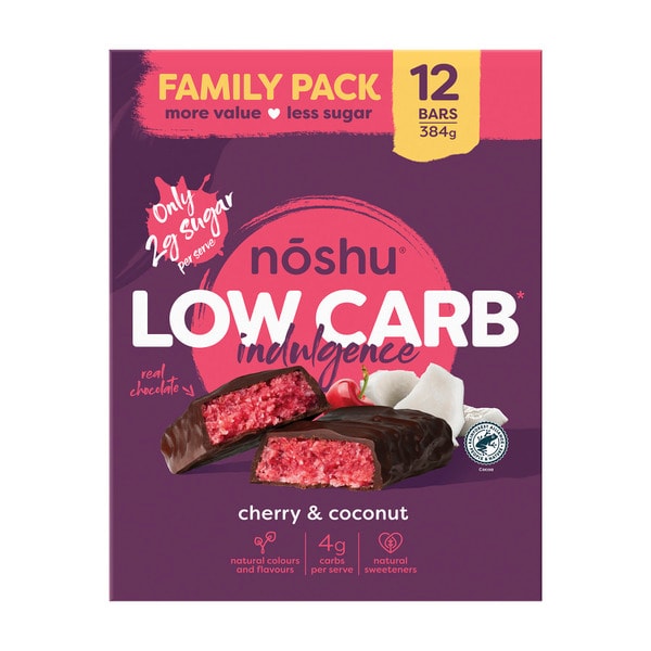 Noshu Low Carb Cherry And Coconut Indulgence Bars 12 Pack | 384g