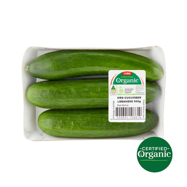 Coles Organic Lebanese Cucumbers Prepacked | 500g