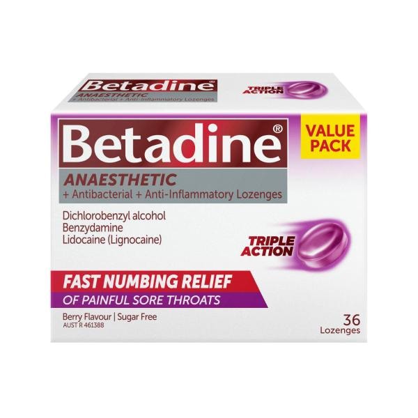 Betadine Sore Throat Lozenges Anaesthetic Berry | 36 pack
