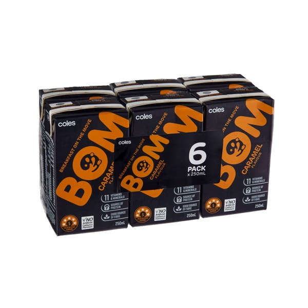 Coles Bom Liquid Breakfast Caramel Flavoured 6x250mL | 1500mL