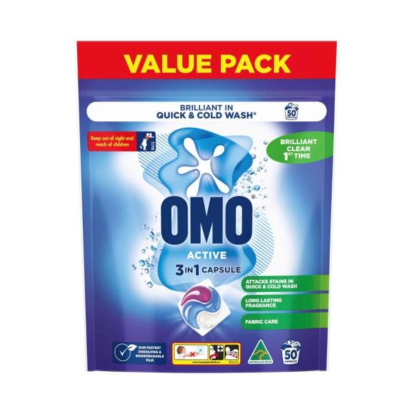 OMO Active Clean 3 in 1 Laundry Capsules 50 Washes | 50 pack