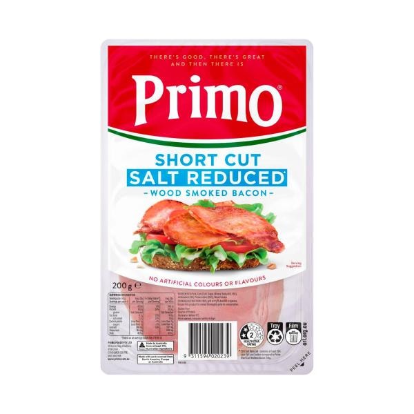 Primo Short Cut Salt Reduced Rindless Bacon | 200g