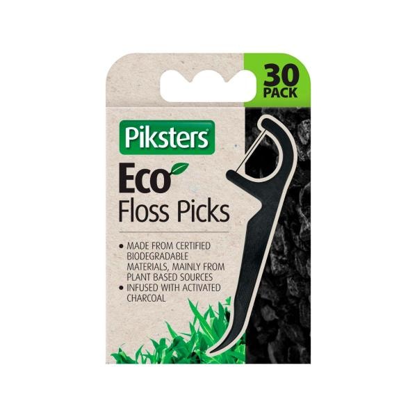 Piksters Eco Charcoal Floss Picks | 30 pack