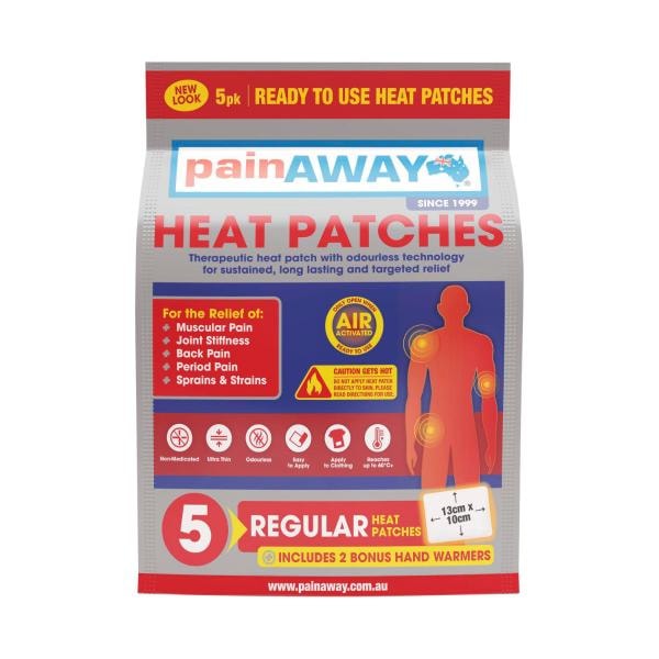 Pain Away Heat Patches Regular + 2 Bonus Hand Warmers | 5 pack