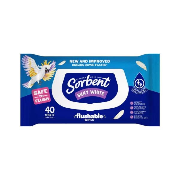 Sorbent Clean & Fresh Silky White Flushable Wipes Soft Pack | 40 pack