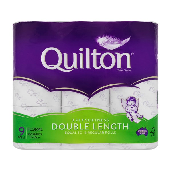 Quilton 3 Ply Floral Print Soft Double Length Toilet Paper | 9 pack