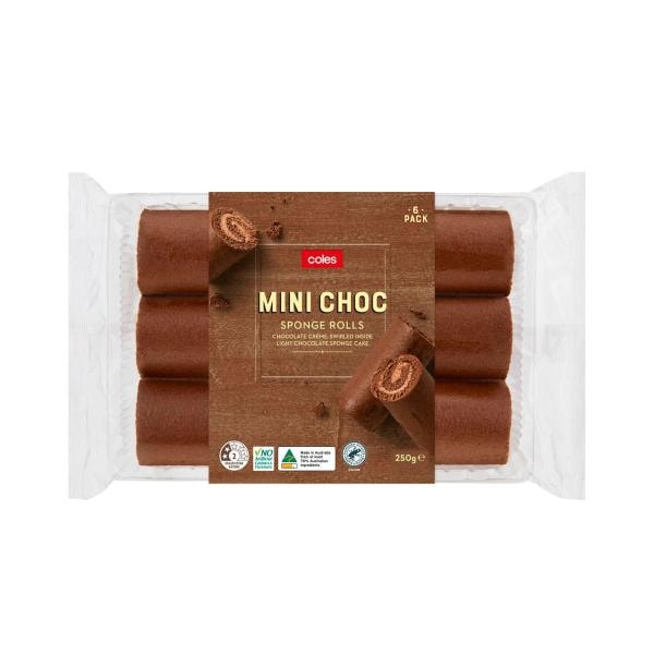 Coles Bakery Sponge Roll Mini Choc | 6 pack