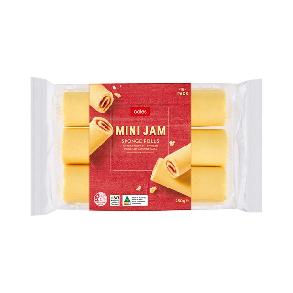 Coles Bakery Sponge Mini Jam Rolls | 6 pack