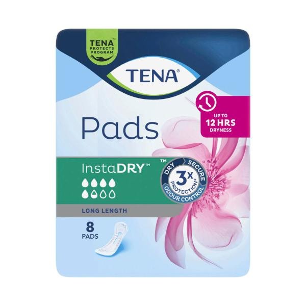 Tena Insta Dry Long length Incontinence Pad | 8 pack