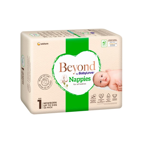 Beyond By Babylove Newborn Nappies Size 1 (Up To 5Kg) | 56 pack