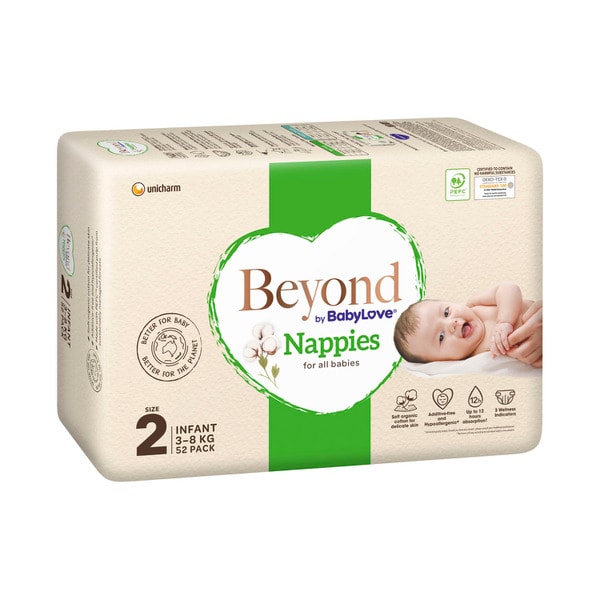 Beyond By Babylove Infant Nappies Size 2 (3-8Kg) | 52 pack