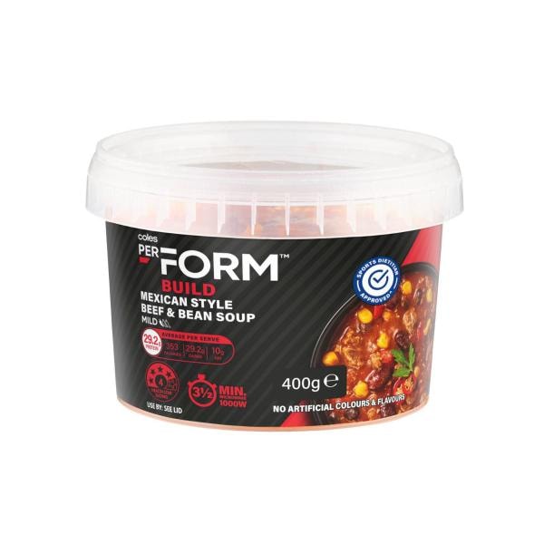 Coles Perform Mexican Style Beef & Bean Soup | 400g