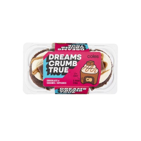 Coles Dreams Crumb True Chocolate & Caramel Cupcakes 2 Pack | 310g