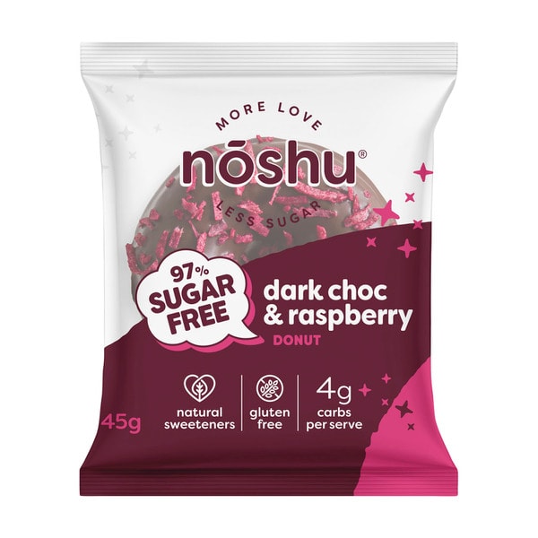Noshu 95% Sugar Free Dark Choc Raspberry Donut | 45g