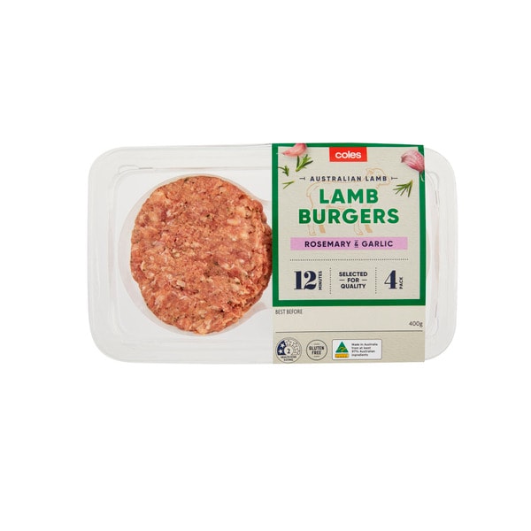 Coles Lamb Burgers With Rosemary And Garlic 4 Pack | 400g