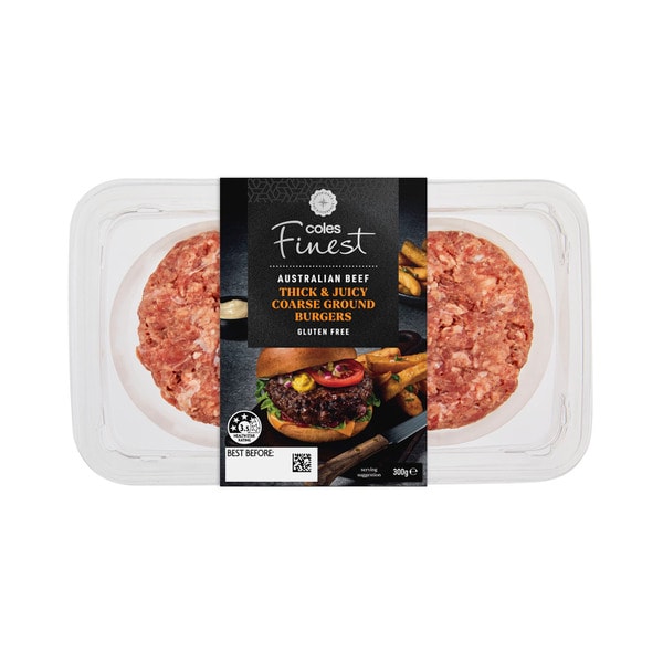 Coles Finest Thick & Juicy Beef Burger 2 Pack | 300g