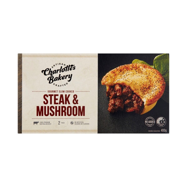 Charlotte'S Bakery Slow Cooked Steak & Mushroom Pies 2 Pack | 400g