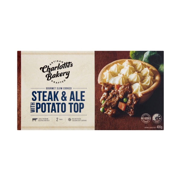 Charlotte'S Bakery Slow Cooked Beef & Ale Potato Top Pies 2 Pack | 400g